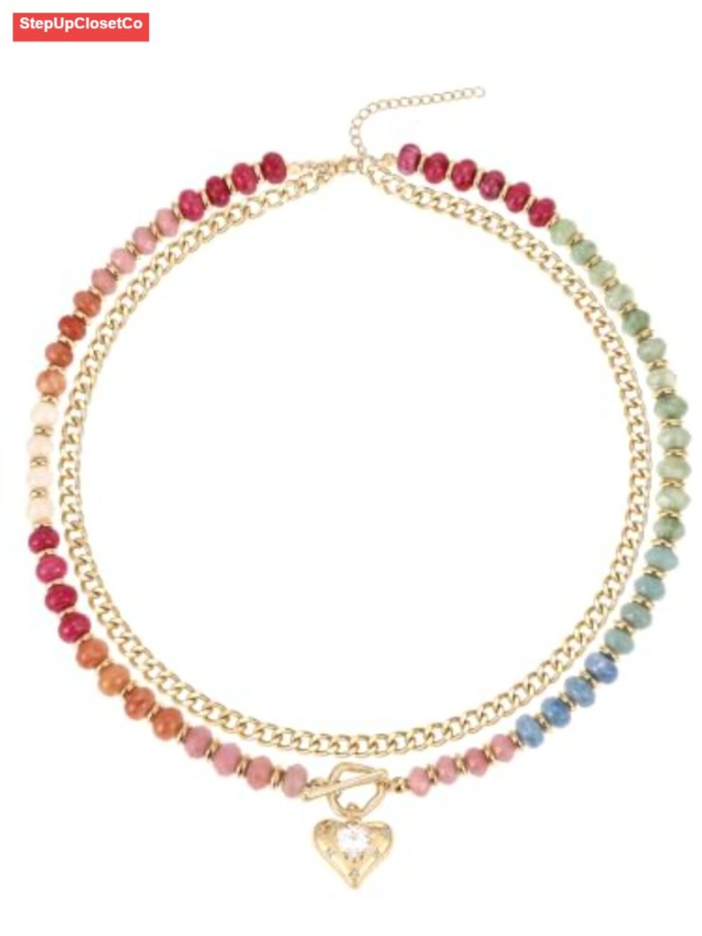 Layered Necklace Set 14K Gold Plated Gemstone Heart Pendant Boho